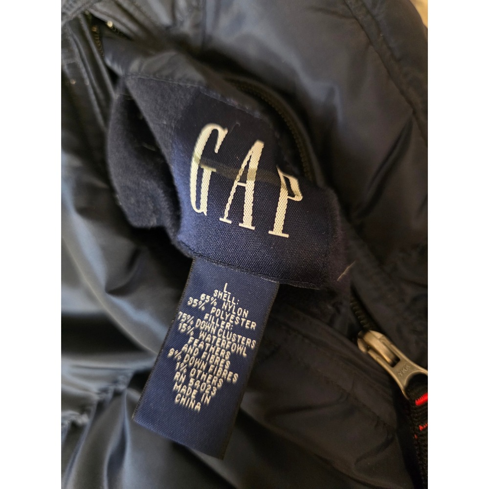 Vintage Gap Mens Puffer Vest Navy Blue Red Reversible Style Down Fill Large 2000 - Picture 8 of 13